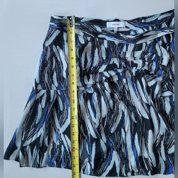 Reiss Blue and Black Asymmetrical Wrap Midi Skirt - Picture 9 of 10